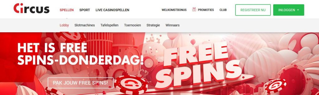 Circus Casino Donderdagactie gratis spins inlog